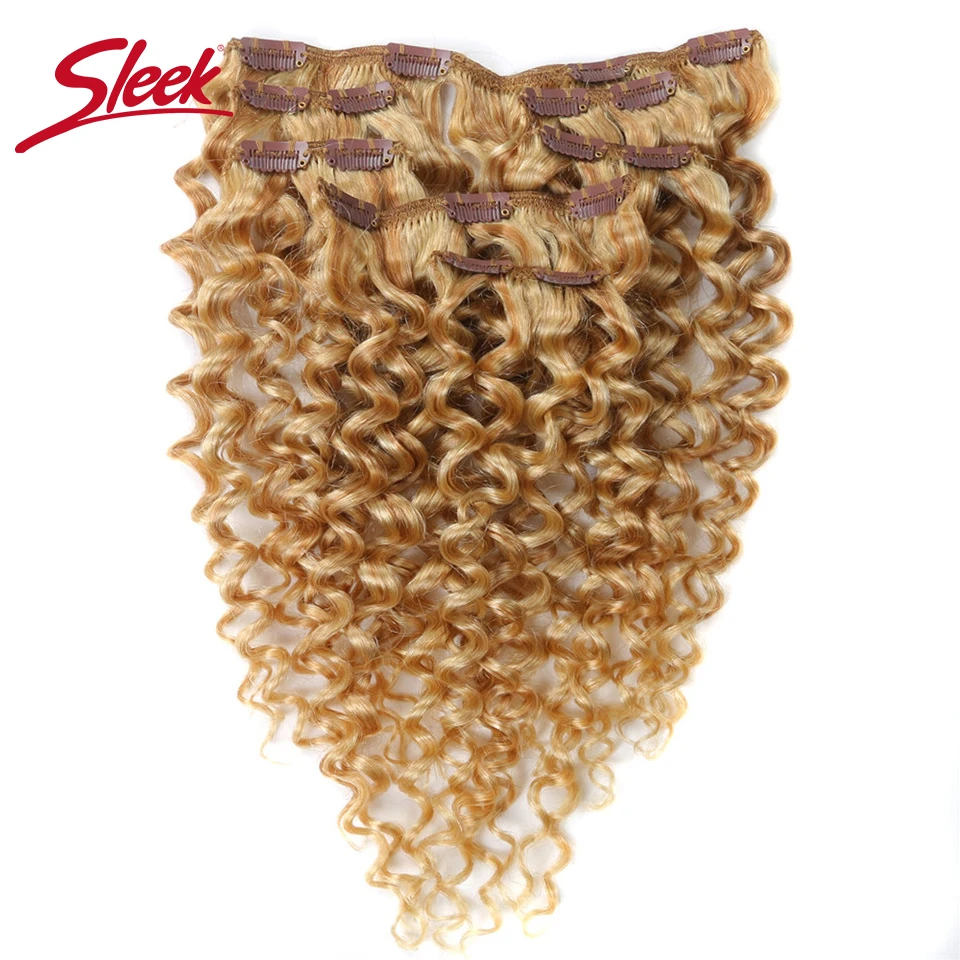 Sleek Hair-Extensions de Cheveux Humains à Clips, Brésilien, Bouclé, caution, Blond Miel, # P27/613, Document Remy, 7 Pièces