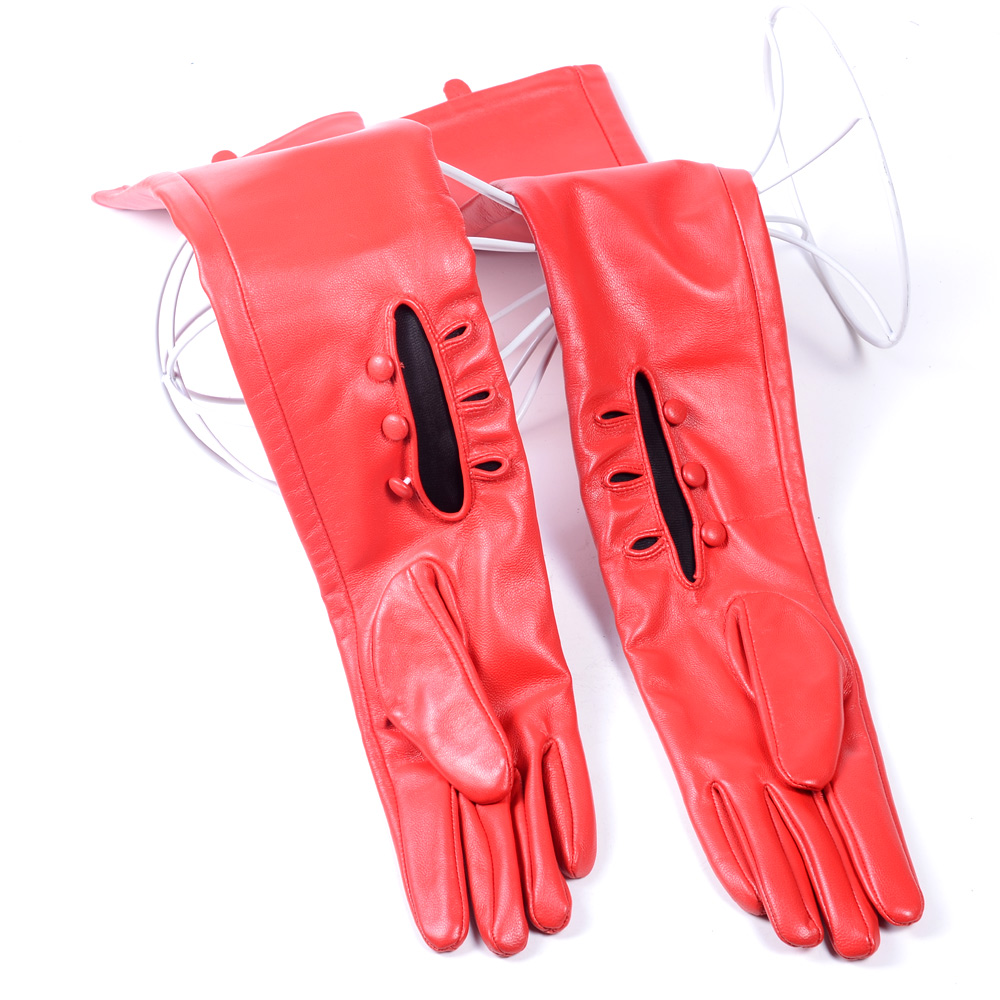 40 50 60 70 80cm Damen Damen Echt leder Überlänge Schnalle Handgelenk drei Knöpfe Party Abend Mode Oper/lange Handschuhe