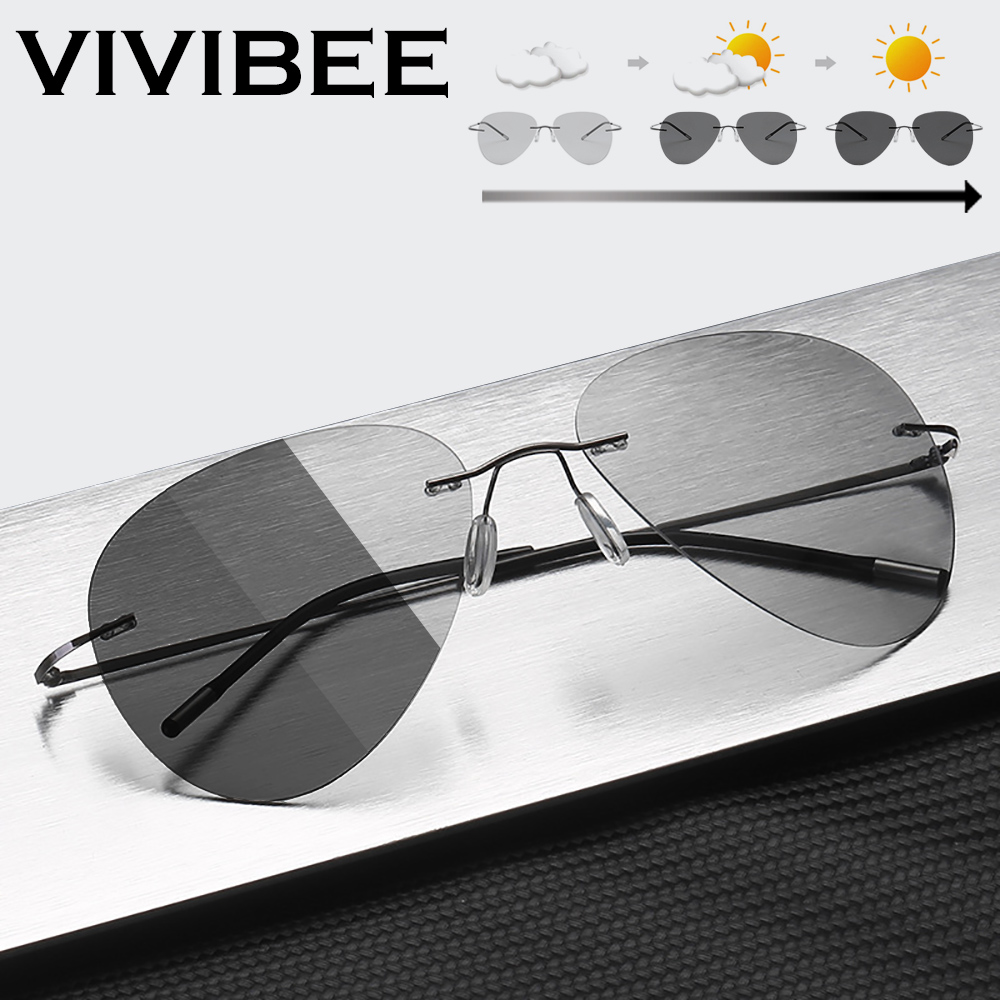 VIVIBEE Polarisierte Photochrome Männer Pilot Sonnenbrille Frauen Luftfahrt Titan Sonnenbrille 52mm Leichte Farbwechsel Brille