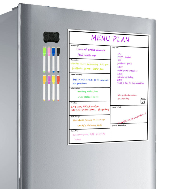 Planificador semanal magnético de borrado en seco, tabla de refrigerador semanal, calendario de pizarra blanca, tecnología resistente, nevera para familia, hogar y oficina