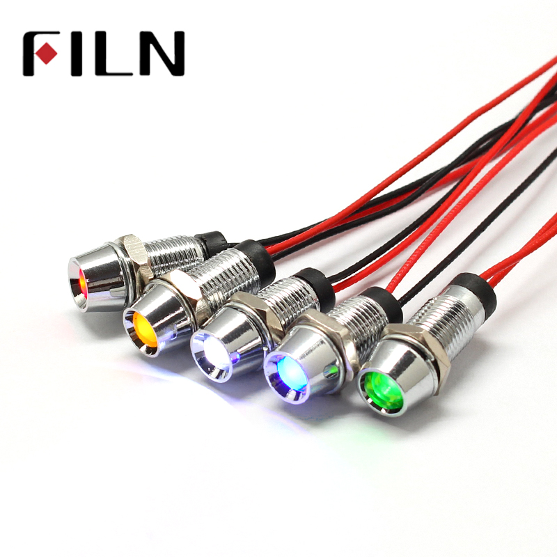 FILN 8 ミリメートル 12 ボルト金属 LED パイロットパネルダッシュ信号インジケータ警告灯 20 センチメートルケーブルクローム仕上げ車ボートマリン
