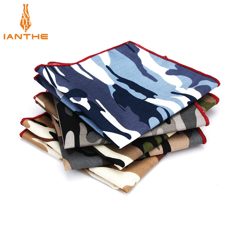 Pañuelo de algodón Vintage para hombre, pañuelo cuadrado de bolsillo, estampado clásico de camuflaje, 2018