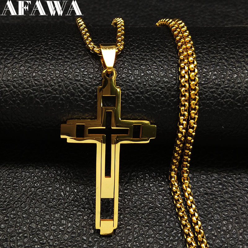 Kreuz Edelstahl Halsband Halskette für Mann Gold Farbe männer Kette Halskette Schmuck corrente masculina N1173S02