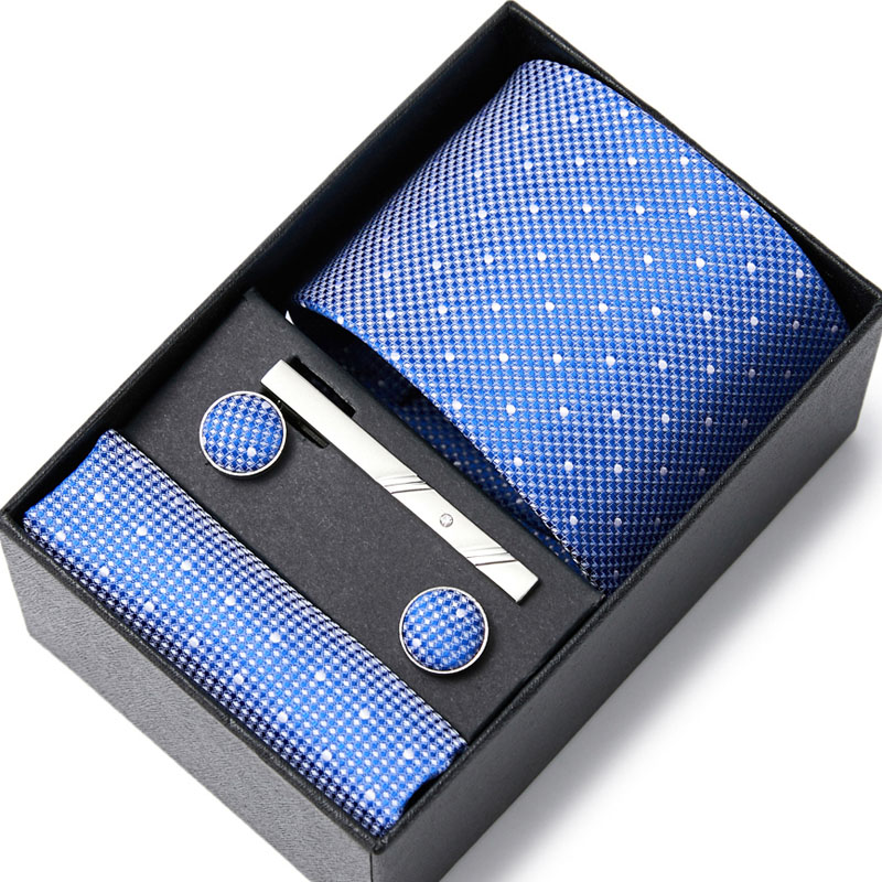 2023 Nieuwe Stijl Huwelijkscadeau Stropdas Voor Mannen Stropdas Doos Pak Accessoires Effen Blauwe Stropdas Pochetten Manchetknopen Set