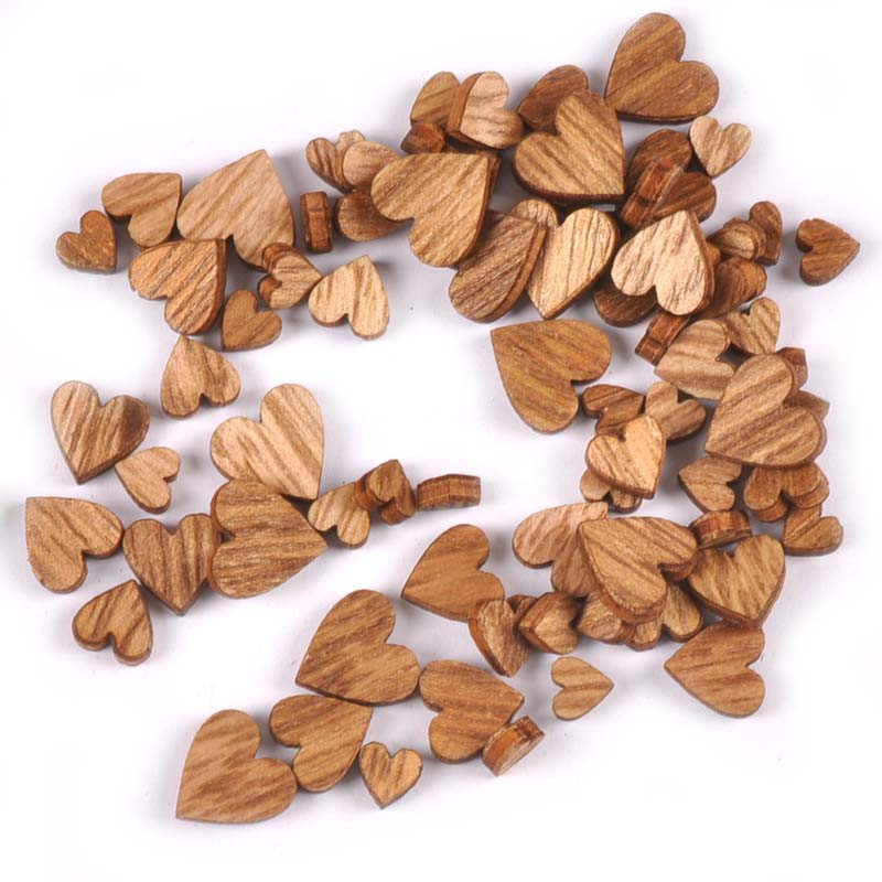 Gemengde Grootte 100 Stuks Hart Hout Decoratie DIY Scrapbooking Kunst Hout Ambachten Bruiloft Handwerk Accessoires Party Decor 6-12mm m2217