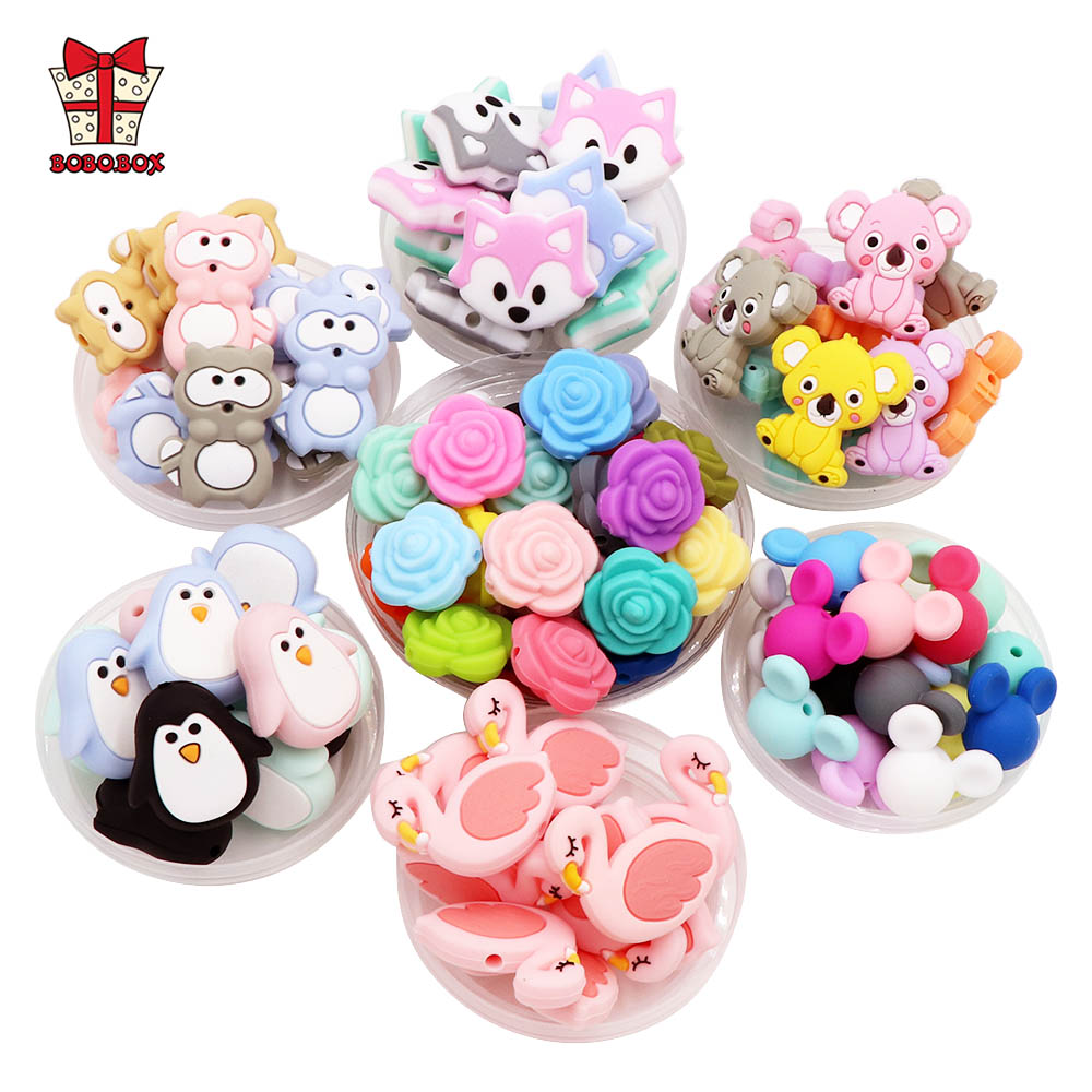 BOBO.BOX 10 sztuk koraliki silikonowe zwierząt Koala szop Food Grade dziecko silikonowe zabawki ząbkowane BPA-Free DIY łańcuszek do smoczka akcesoria