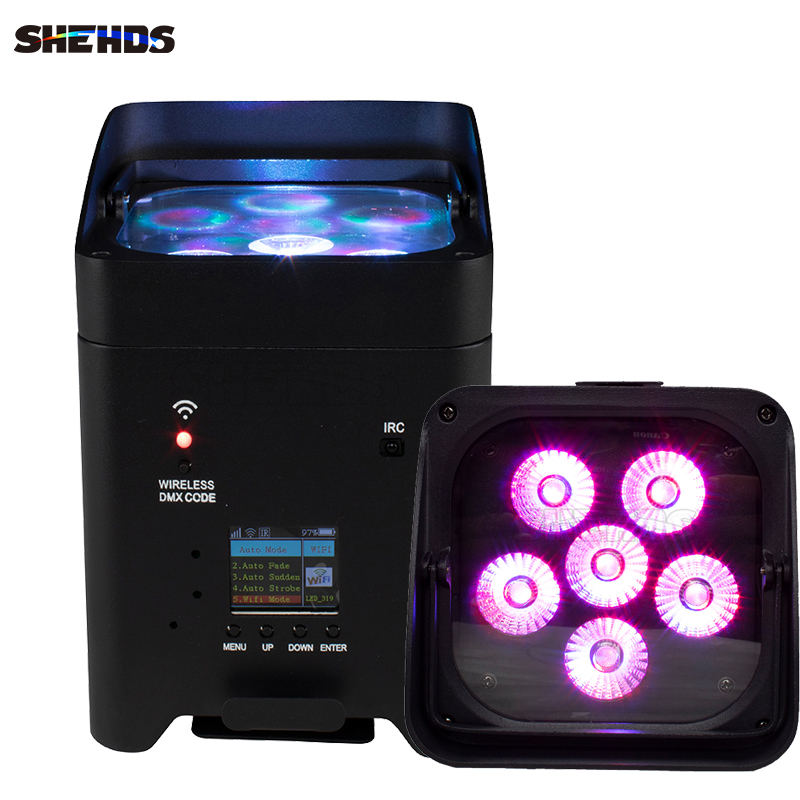 SHEHDS Bezprzewodowy pilot zdalnego sterowania Wifi APP Smart LED Par 6x18W 6w1 RGBAW+UV Oświetlenie akumulatorowe Obudowa lotnicza na imprezę DJ Disco