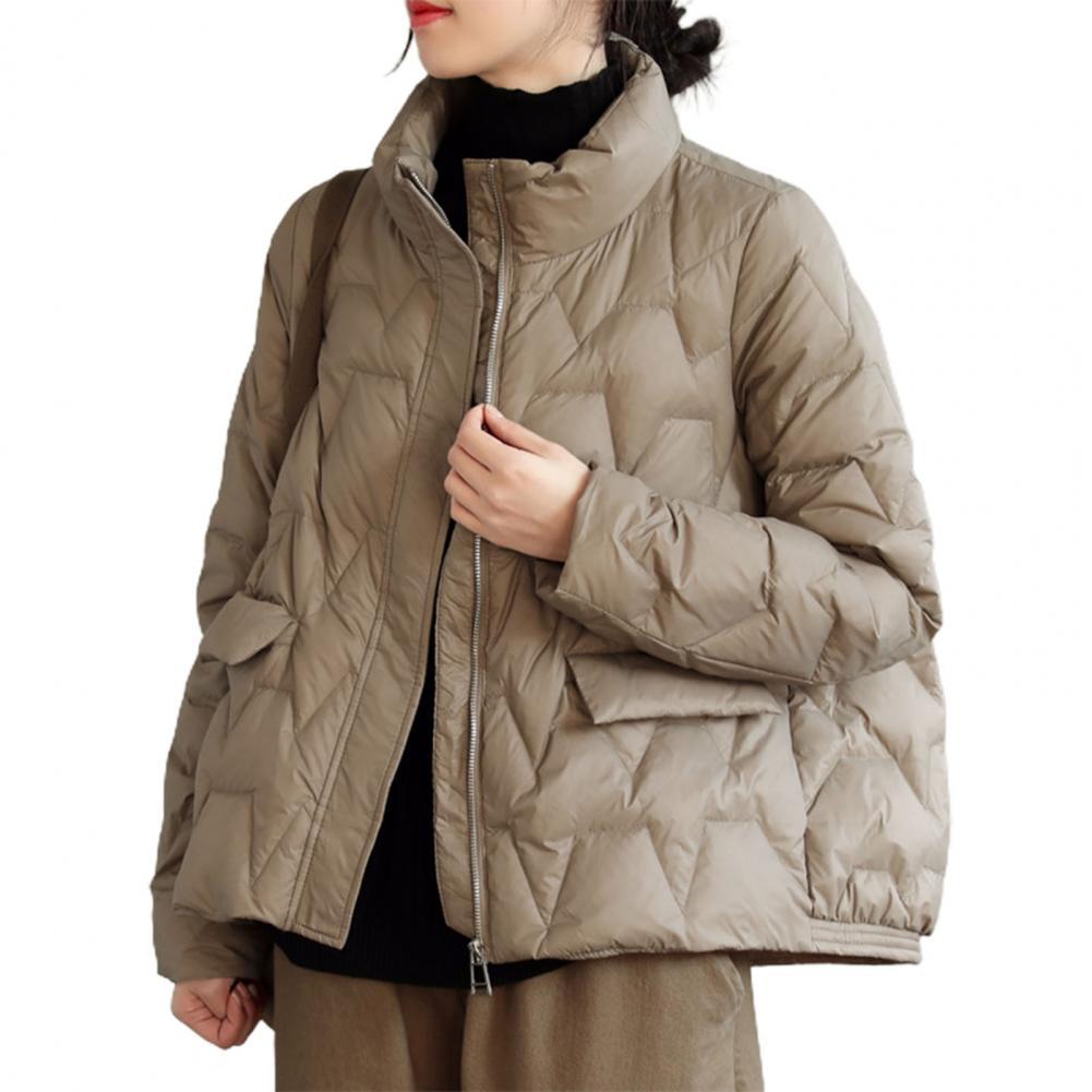 Puffer Jacke Zipper Verschluss Mantel Frauen Winter Alle-Spiel Ente Unten Wolle Isolierte Unten Taschen Jacke Oberbekleidung jaqueta feminina