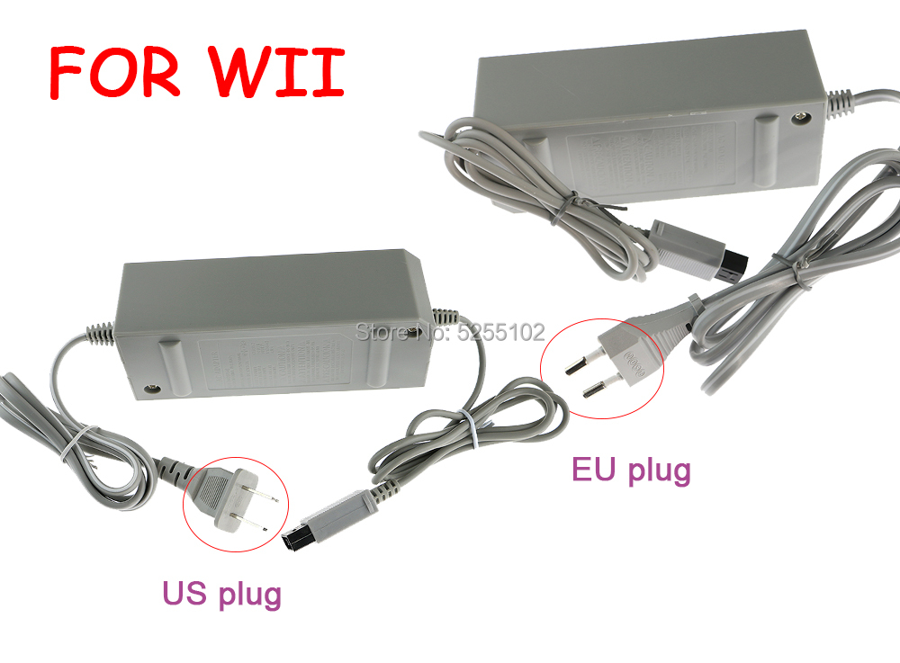 Adaptador de energia ca para nintendo wii, cabo de fonte de alimentação de 100-240v com plug eu/us para substituição em console de casa, adaptador cinza de energia, 1 peça