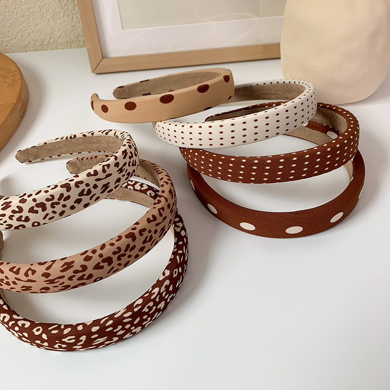 Herbst Winter Braun Leopard Dot Print Stirnband 2cm Schwamm Gepolsterte Haarband Retro Headwrap Haar Hoop Haar Zubehör Für Frauen