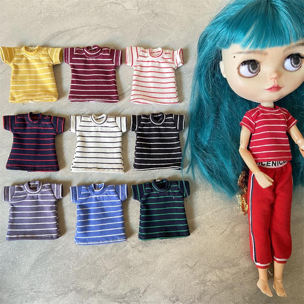 Vêtements Blyth faits à la main, T-shirt à rayures en pur coton pour azone ob24 pullip blyth 1/6, accessoires de vêtements de poupée, nouvelle collection
