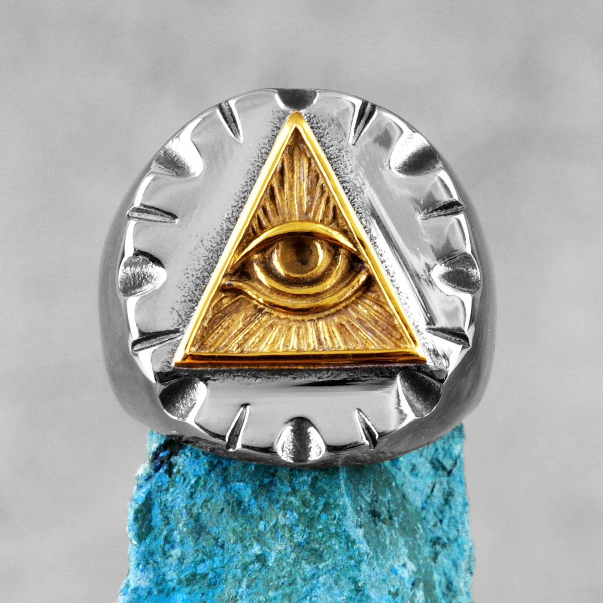Freemason Illuminati สามเหลี่ยม Masonic แหวนบุรุษสแตนเลส Punk สําหรับชายแฟน BIKER เครื่องประดับความคิดสร้างสรรค์ของขวัญขายส่ง
