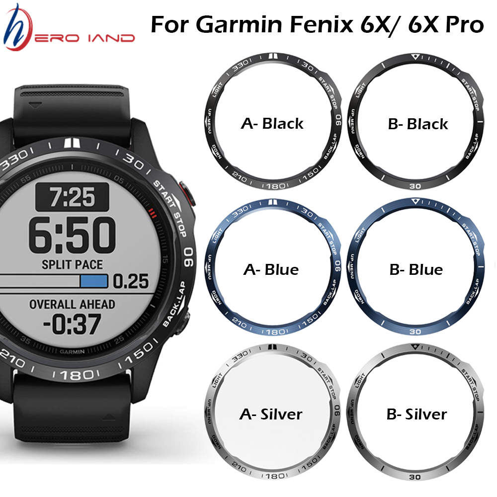 Anneau de lunette de montre saphir pour Garmin fenix 6X/6X Pro/6X, en acier inoxydable, unités de temps sculptées, anneaux de couverture adhésifs anti-rayures