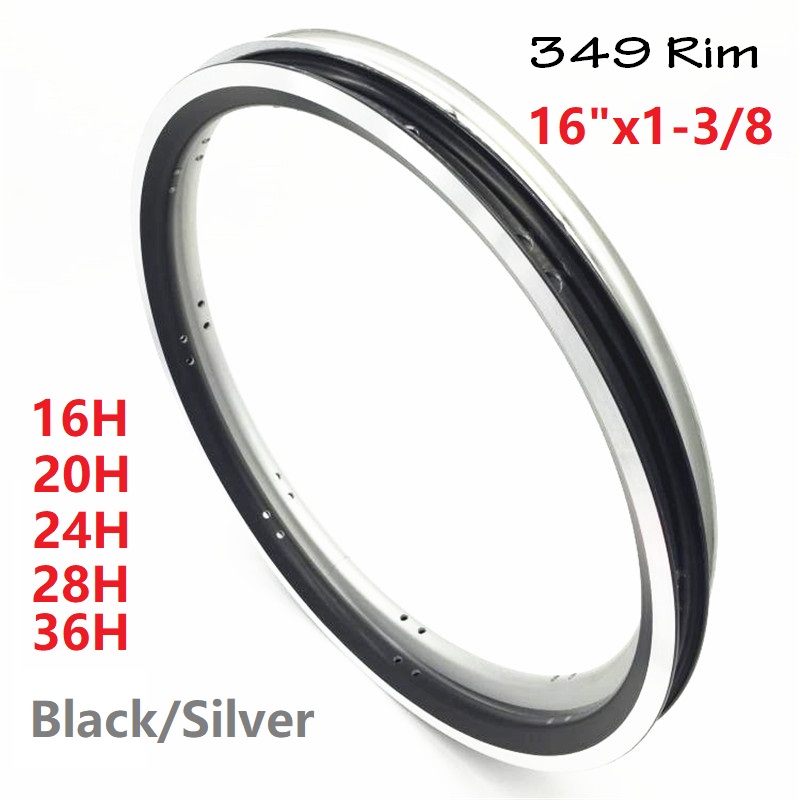 Llantas de doble capa para bicicleta, accesorio para bici plegable Brompton, aleación de aluminio, CNC, 16 pulgadas, 1-349, negro y plateado, 16-20-24-28-36 agujeros, 3/8