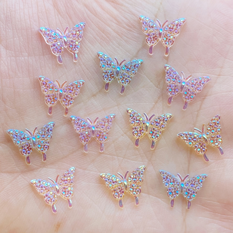 100 pçs novo bonito mini brilhante pequena borboleta resina estatueta artesanato flatback cabochão ornamento jóias fazendo acessórios de cabelo