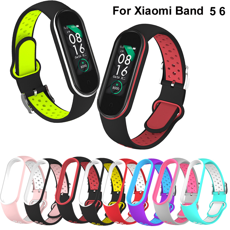 Cinturón para Xiaomi Mi Band 5 6, pulsera de silicona de dos colores, correa deportiva transpirable para Miband 5 Miband7, pulsera de repuesto