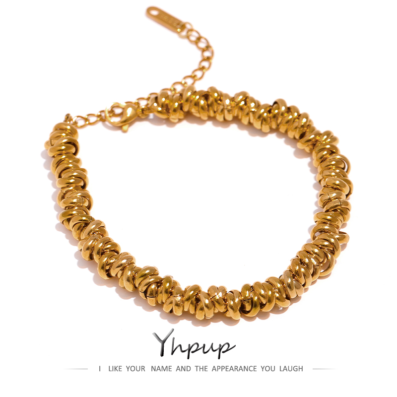 Yhpup Edelstahl-Ketten-Armreif, dick, wasserdicht, Statement-Schmuck aus Metall für Damen-Accessoires
