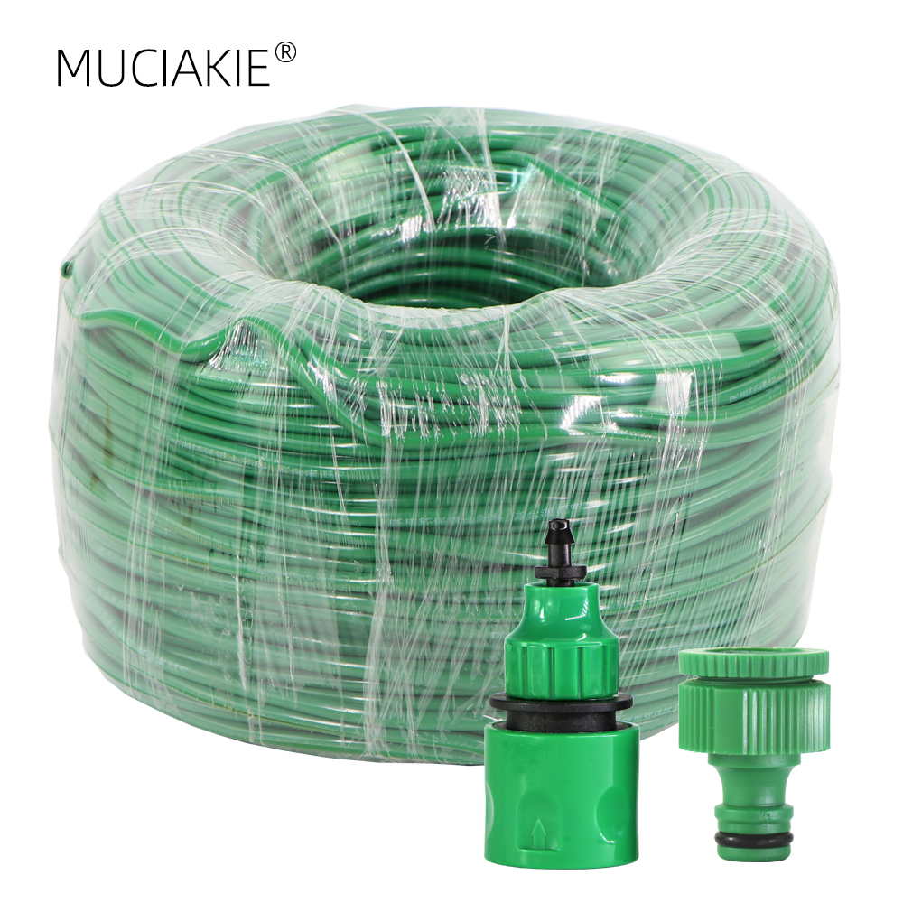 MUCIAKIE 10-70m 1/4'' Green Garden Watering Irrigation Hose New PVC Water Tubing Micro Drip Pipe for Irrgation System 4/7mm Hose