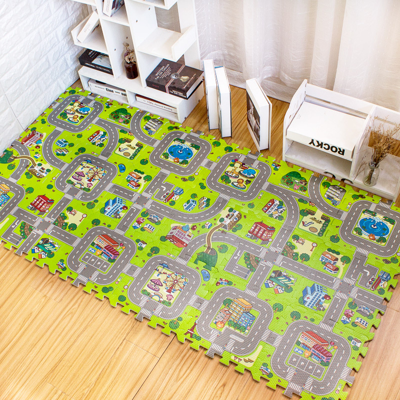 9 pçs/set crianças tapete playmat cidade vida brinquedos educativos das crianças sistema de tráfego estrada do bebê jogar esteira eva crianças espuma quebra-cabeça tapete