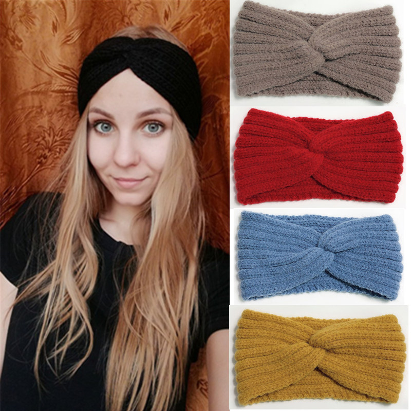 Lã malha elástica headband para mulheres, lã tricô headbands, headwear quente para meninas, acessórios para cabelo, inverno