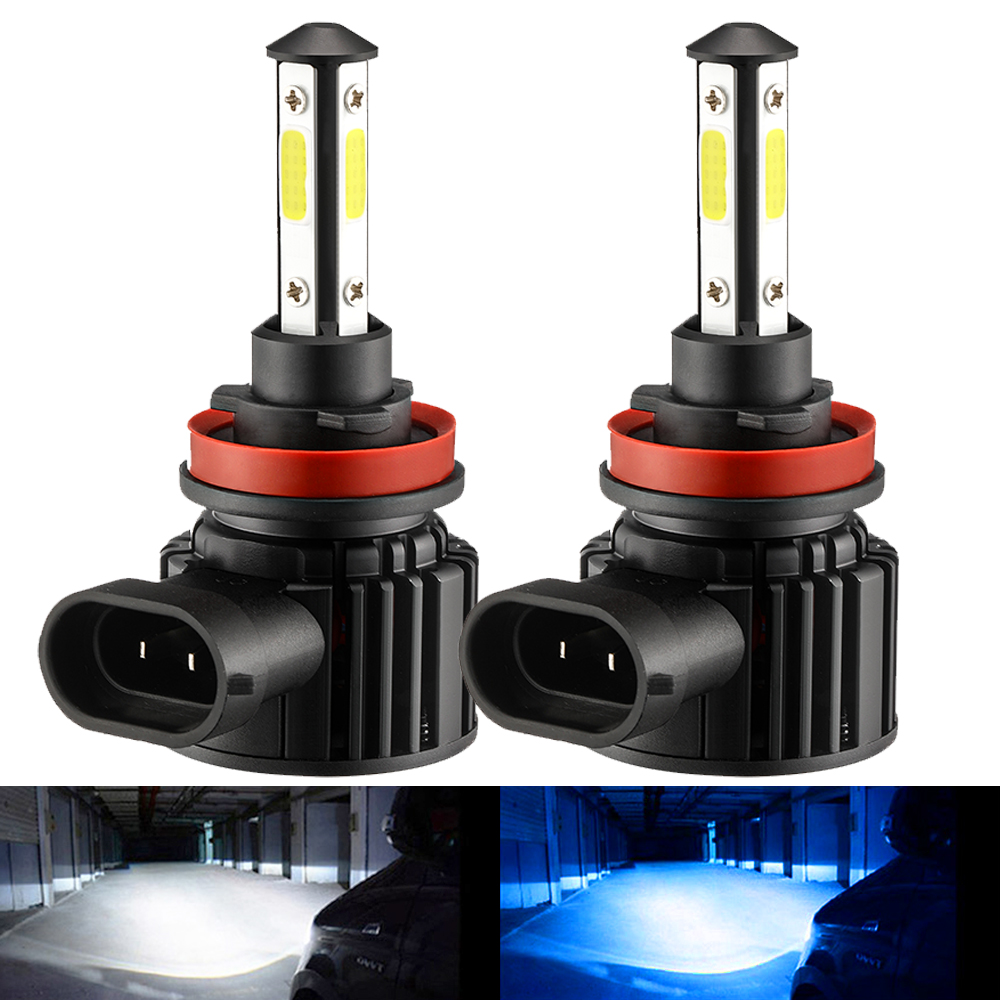 2 pçs h7 led h11 4 lados 10000lm h8 led 9005 hb3 hb4 9006 carro farol lâmpadas 6500k branco frio 8000k gelo azul luz de nevoeiro automóvel 12v