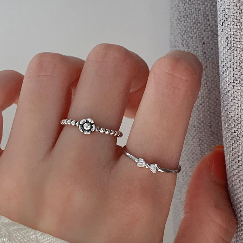 Ring aus 925er-Sterlingsilber für Frauen und Mädchen, Geschenk, Blume, Schleife, Liebeskombination, Ins-Nischenschmuck, Dropship-Großhandel