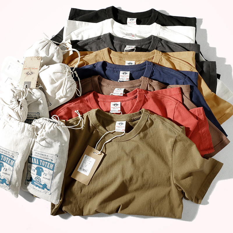 31100 # Musim Panas Baru Fashion Pria Sederhana Lengan Pendek O-Leher Warna Solid T-shirt 100% Katun Dicuci Tua Bottoming slim T Shirt