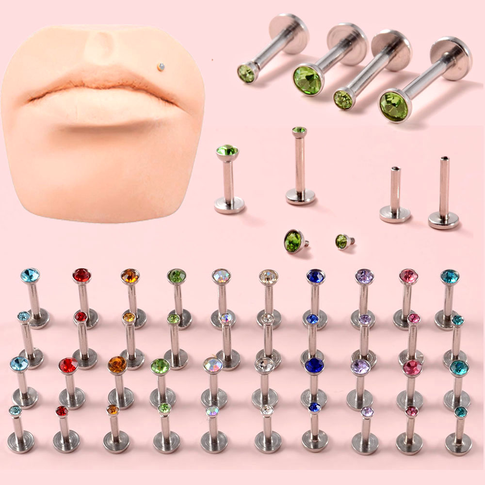 4PCS CZ Gem Labret Acciaio chirurgico 316L Filettato internamente Zircone Anello per labbro Cristallo Orecchio Trago Cartilagine Orecchino Penetrante 16g