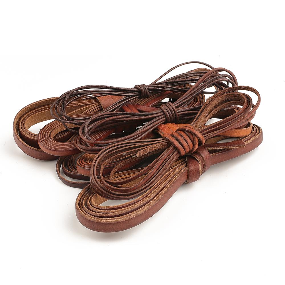 2Meters Retro Genuine Leather Cord 1.5-10mm Round/Flat Strand Cow Leather Rope Natural Brown Color DIY Jewelry Sewing Supplies