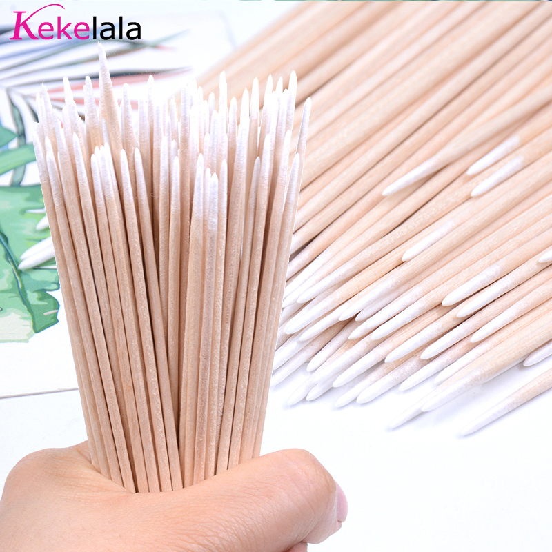 Venta al por mayor, 100/ 300 Uds., hisopo de algodón para cejas y ojos de madera, hisopos para brillo de labios, palos Banboo de limpieza, aplicadores de extensiones de pestañas