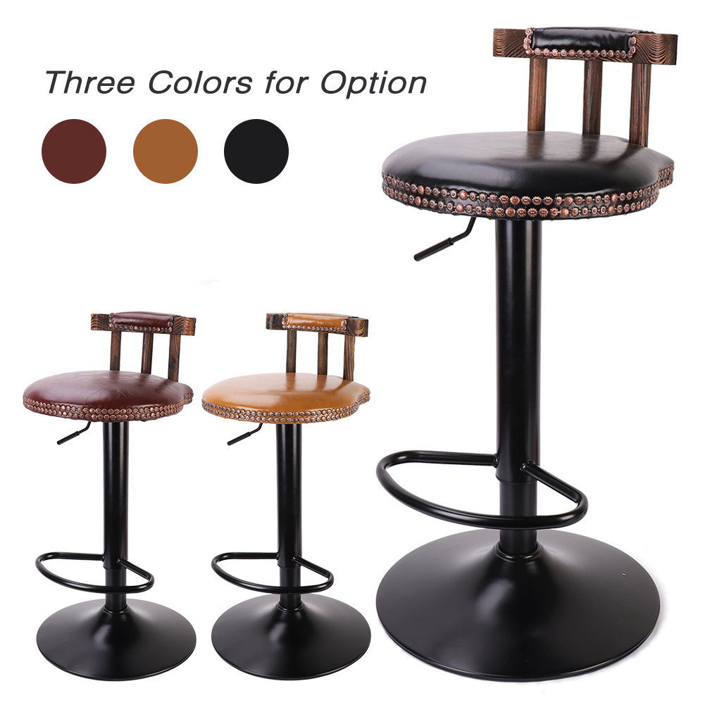 Set di 2 sgabelli da Bar in pelle rotondi regolabili retrò con gamba alta elegante sedia idraulica con schienale girevole girevole