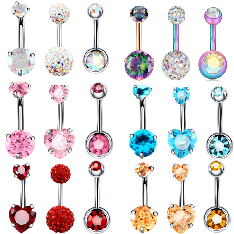 Juego de Piercing de cristal para el ombligo, conjunto de Anillo para el ombligo, 14G, de acero quirúrgico, 3 unids/lote