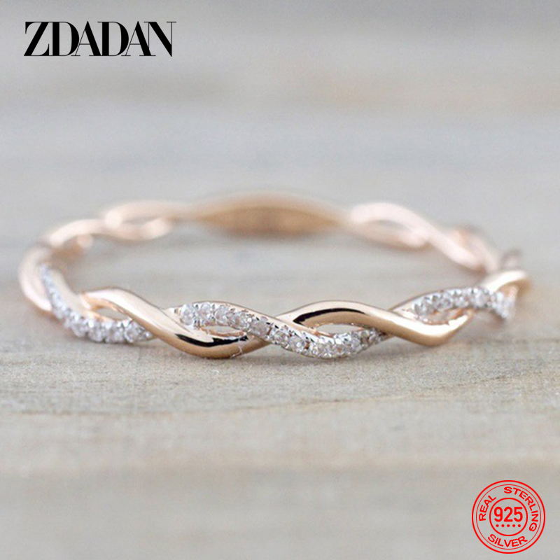 ZDADAN 925 sterling zilveren gedraaide ringen voor dames mode-bruiloftsieraden