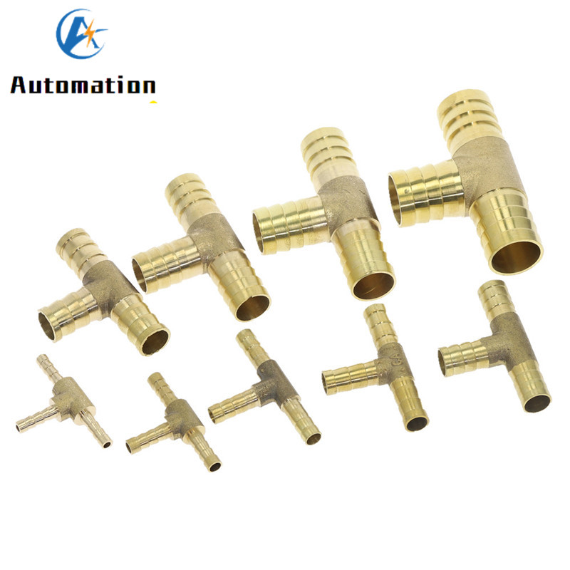 T-Shape Brass Barb Hose Fitting Tee 4mm 6mm 8mm 10mm 12mm 16mm 3 Way Hose Tube Barb Brass Barbed Coupling Connector Adapter