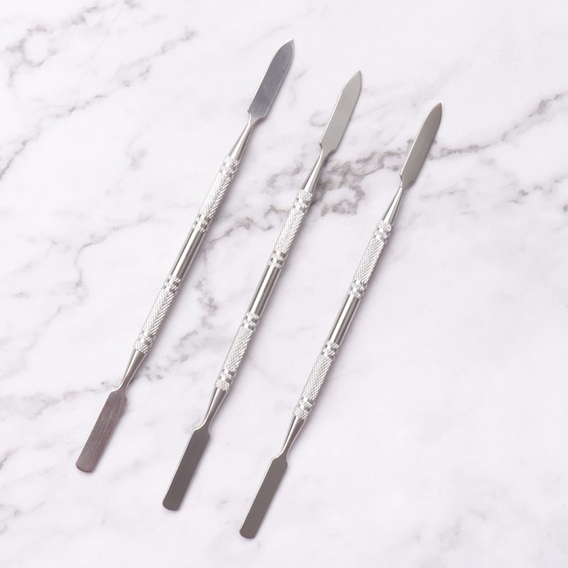 NIEUWE Stijl Roestvrijstalen Cuticle Pusher Nail Art Roeren Polish Poeder Blend Spatula's Tone Staven Manicure Remover Make-up Gereedschap