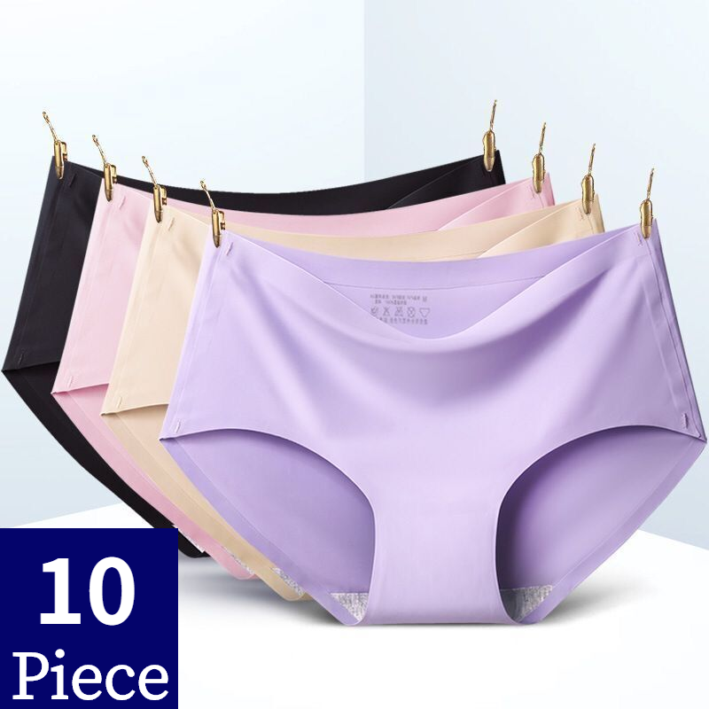 BZEL 10 pièces/ensemble culottes sans couture pour femmes sous-vêtements confortables respirants slips en Satin de soie Lingerie confortable sous-vêtements de sport M-4XL