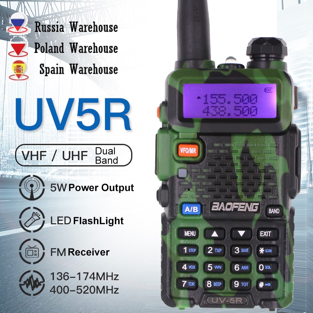 Baofeng-walkie-talkie UV-5R 5W,デュアルバンド,長距離,ポータブル,ラジオ,双方向無線トランシーバー,海外倉庫