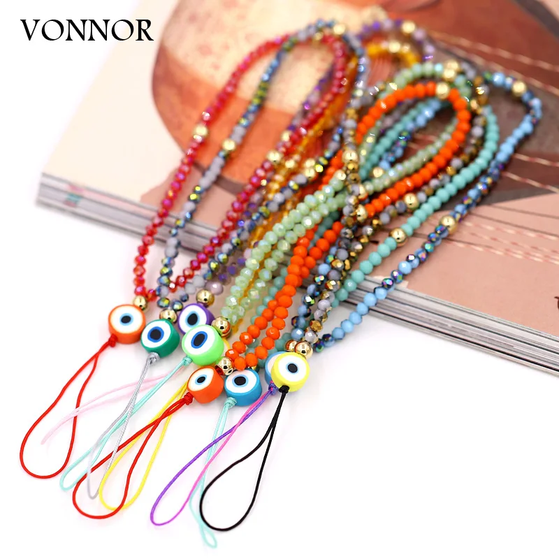 Fashion Jewelry Wholesale Phone Chain Multicolor Crystal Evil Eye Phone Charm Lanyard Strap for Phone Decoration Accessories