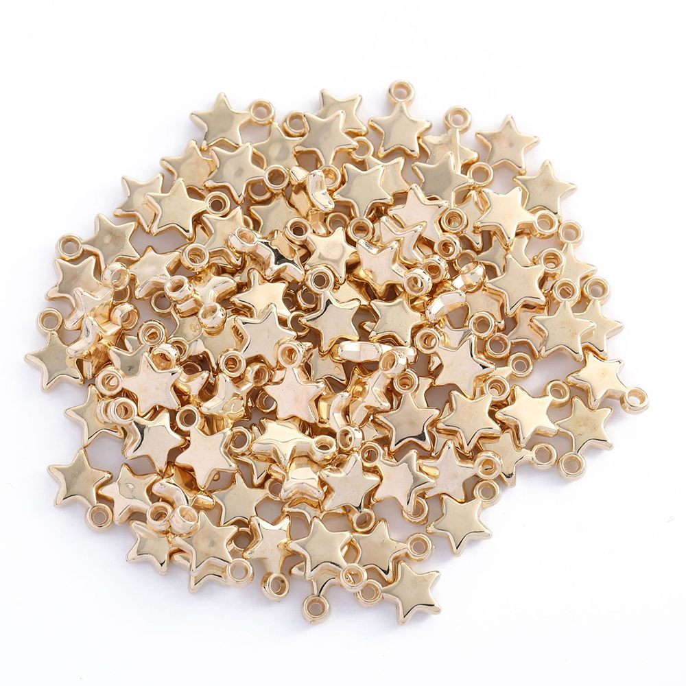 100 stuks 9mm Star Bead Charm Goud Verzilverd CCB Plastic Kleine Hanger voor DIY Sieraden Maken Armband Ketting Oorbel hanger