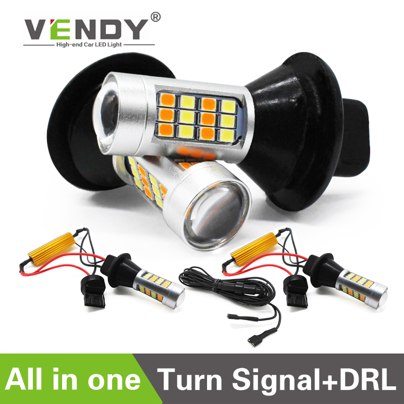 Señal de giro LED Canbus 2 en 1 para coche + Luz de circulación diurna, modo Dual, Bombilla DRL automática WY21W W21W T20 PY21W BAU15S P21W BA15S, 2 uds.
