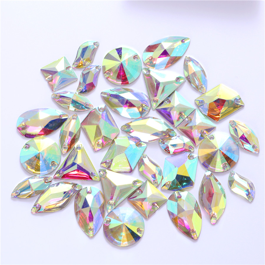 Forme miste Strass da cucito in resina di migliore qualità AB Flatback Cucire su pietre Strass per accessori di abbigliamento Scarpe