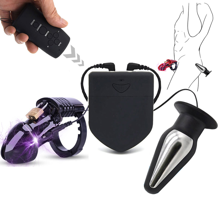 SM Electro Shock Kit mężczyzna elektryczny Chastity CB6000 Cock Cage Sex Ball nosze Penis pierścień zabezpieczający e-stim korek analny Sex medyczne zabawki