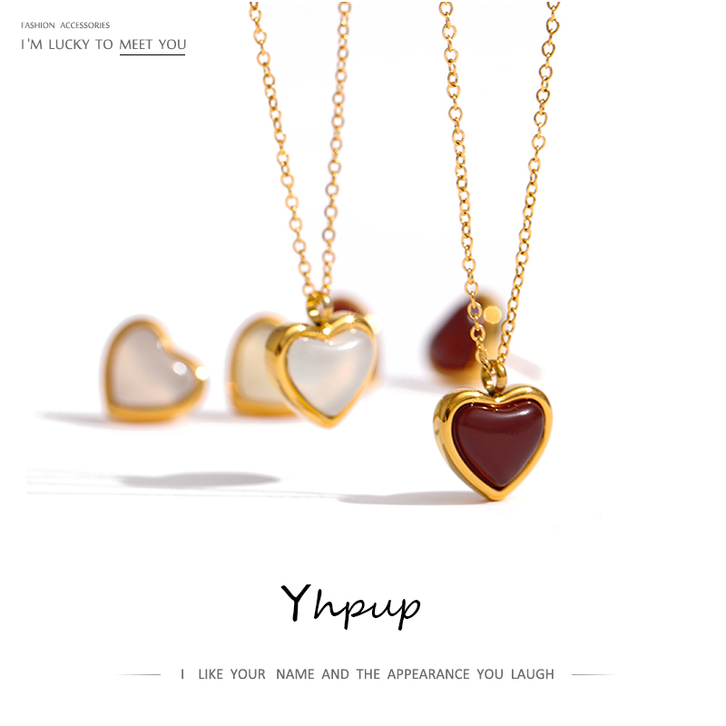 Yhpup – collier pendentif cœur en acier inoxydable, chaîne, bijoux, tempérament, pierre naturelle, collier en Agate pour femmes, cadeau