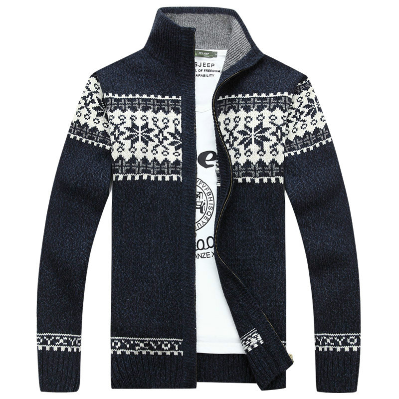 Suéter de Jacquard para hombre, abrigo ajustado con cuello levantado, cárdigan de punto de lana con cremallera completa, ropa informal cálida para hombre para otoño 5X