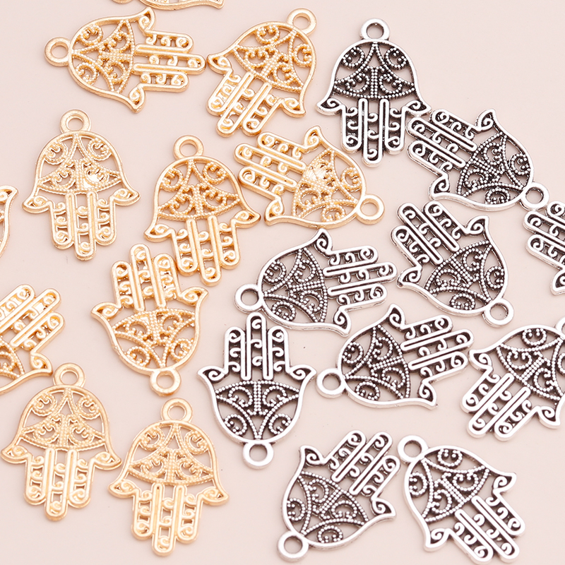 50 sztuk w stylu Vintage Hamsa ręcznie Charms dopasowana biżuteria zadatki szczęście Fatima metalu stopu cynku ręcznie Diy Charms Making