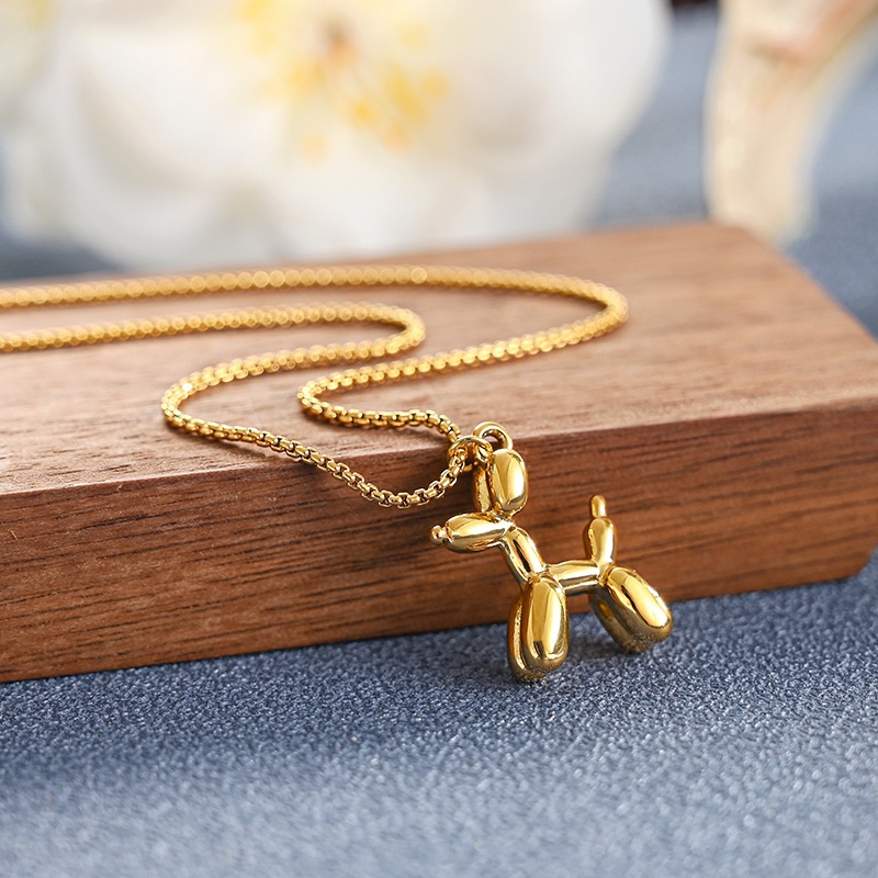 DIEYURO 316L Edelstahl Niedlicher Stil Ballon Hund Goldene Anhänger Halskette Süße Lustige Schlüsselbeinkette Einzigartiges Mädchen Geburtstagsgeschenk
