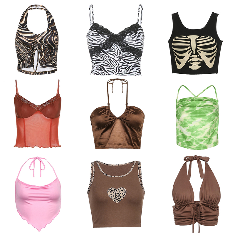 21 stile Sexy Vintage Con Spalline Y2K Halter Crop Top Delle Donne di Estate 90s Backless Cami Magliette E Camicette Magliette di Modo Delle Signore di Fitness Canotta Partito