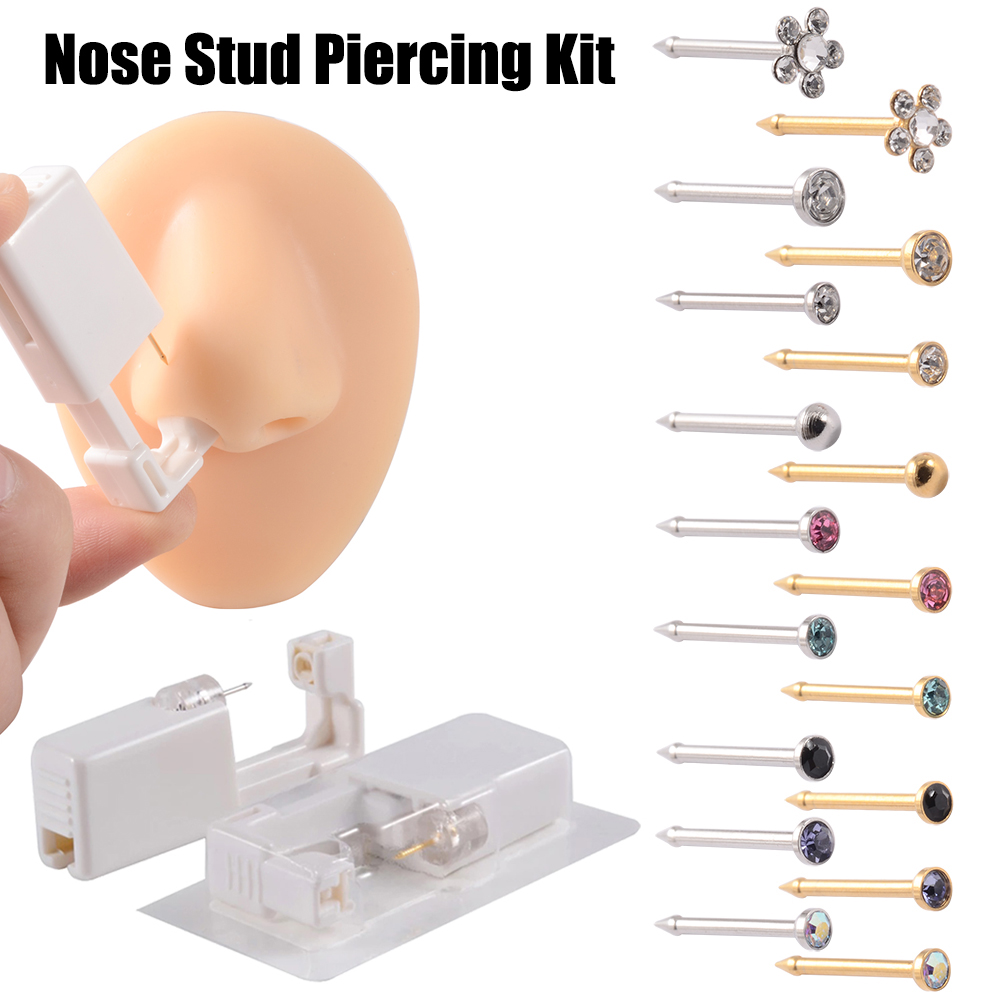 Unidad de perforación estéril segura desechable, 1 unidad, para tachuelas de nariz, pistola de perforación estilo flor, máquina de herramientas, joyería para Piercing corporal