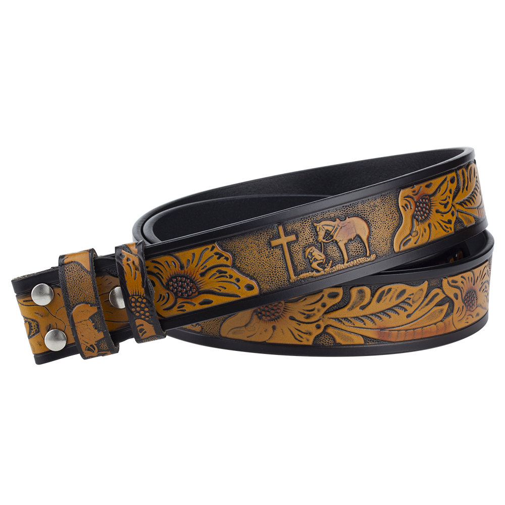 Geen Gesp Riem Echt Leer Paard Cross Patroon Breedte 3.8Cm