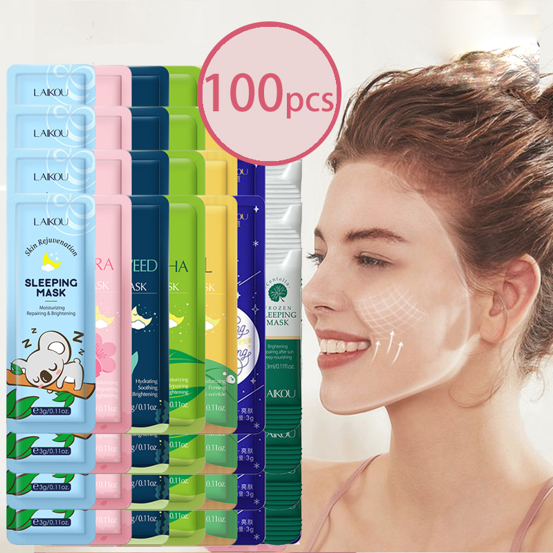 100 szt. LAIKOU Nawilżająca Maska do Spania Sakura Ślimak Wodorosty Centella Maska do Twarzy Zmiękczająca i Odżywcza Kontrolująca Wydzielanie Sebum Pielęgnacja Skóry